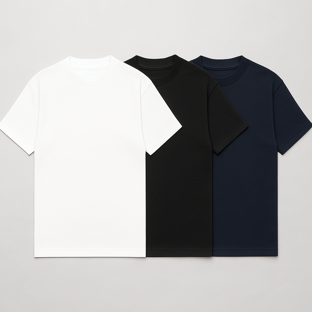 Kit 3 Camisetas Oversized basic branca, preta e azul marinho